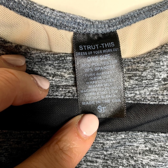 Strut This Grey Black Striped High Neck Tank OS - Picture 2 of 4